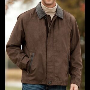 Rainforest Men's XL Brown Suede Barn Jacket Leather Collar Removable Liner Coat